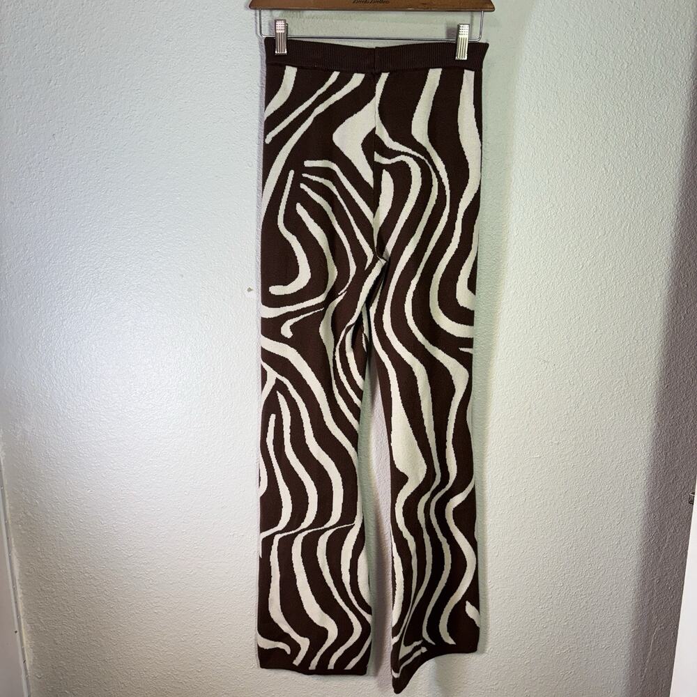 Bailey Rose Womens Small Knit Pants Brown Abstract Zebra Print Bojo Flare Fall